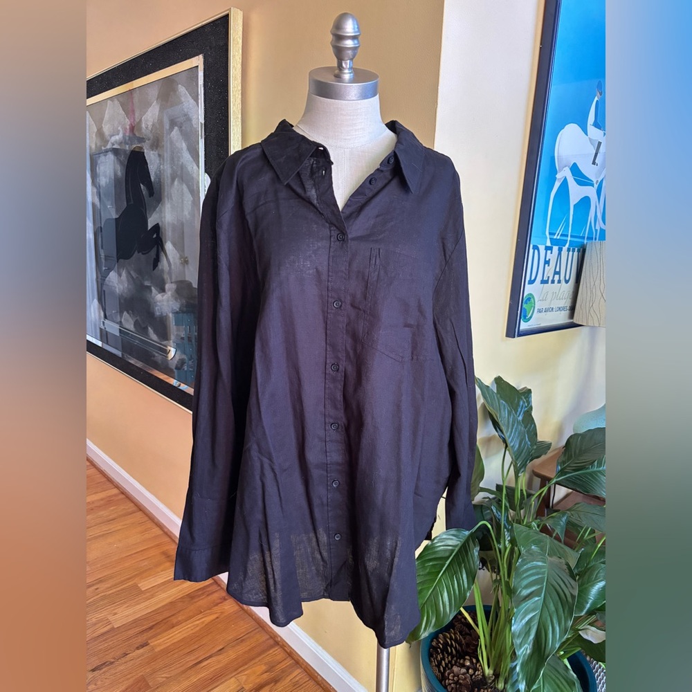 h&m black linen shirt